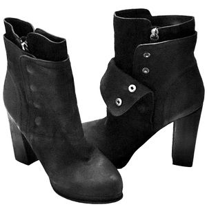 Vera Wang Black Leather Ankle Boots Marilyn Platform Moto Heels Size 8.5